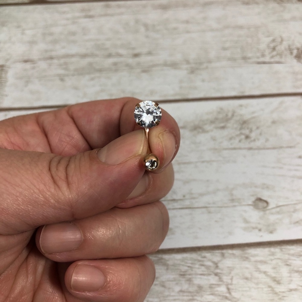 Round Cubic Zirconia Stone With Extra Screw Rose Gold Plated Belly Ring